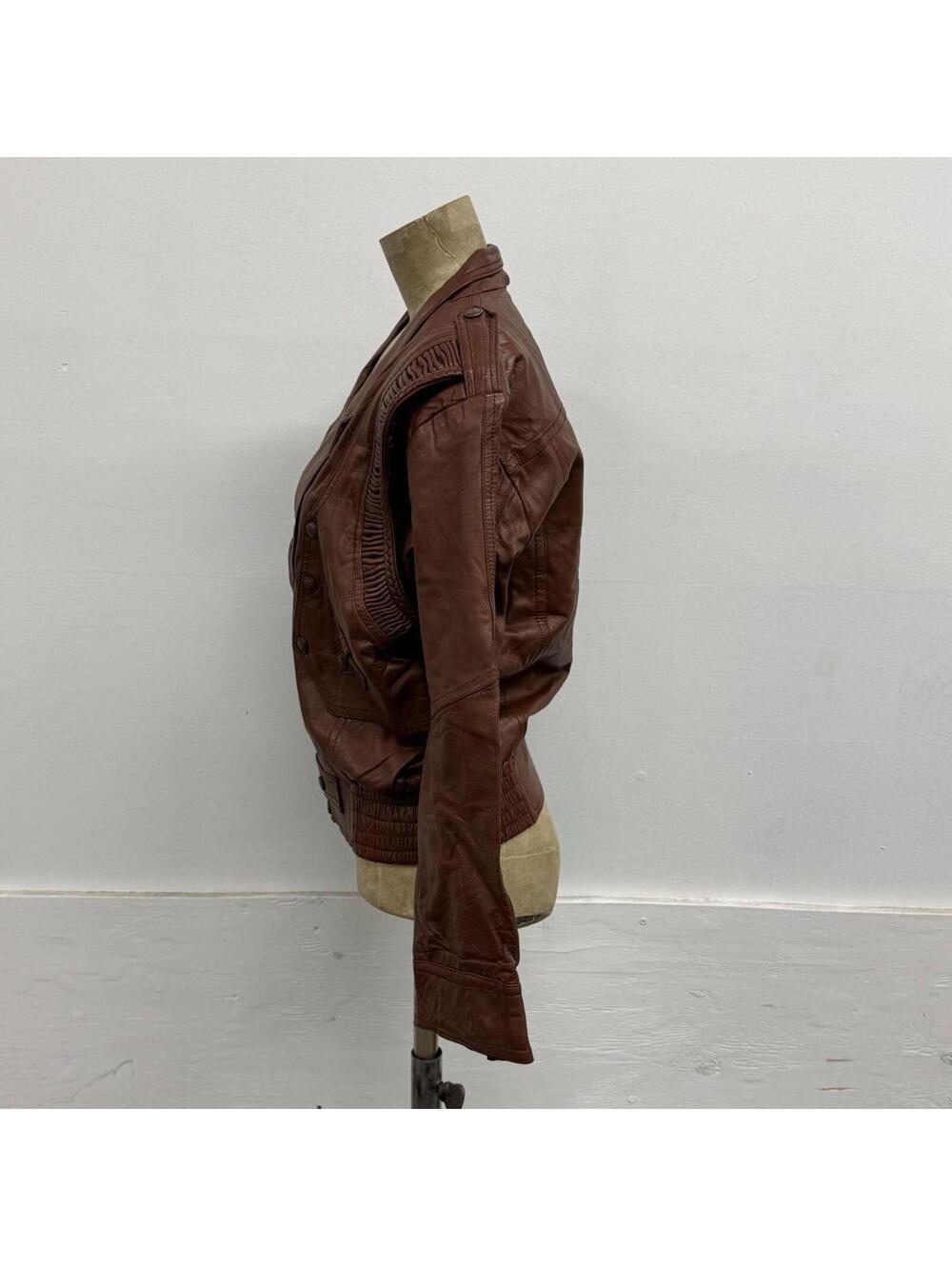 Vintage 80s Tan Western Bomber Cropped Leather Jacket - Picture 4 of 8